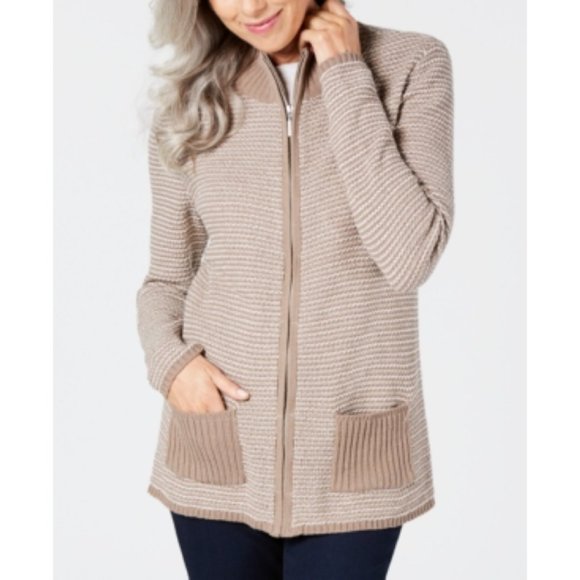 Karen Scott Sweaters - Karen Scott Textured Zip-Front Cardigan Sweater